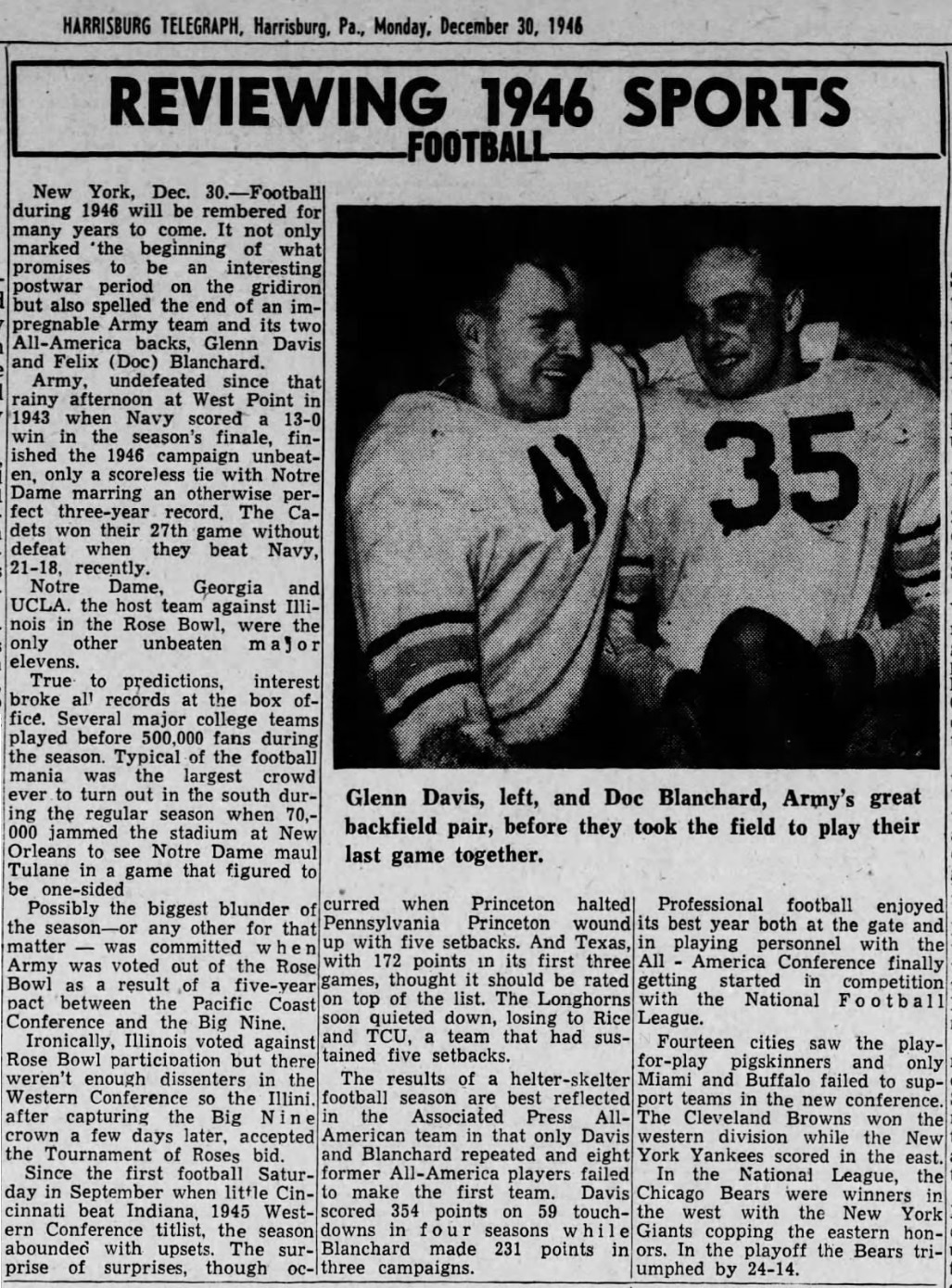 ArmyFB_1946_Review_Blanchard-Davis-pic_HarrisburgTelegraphPA_Dec301946