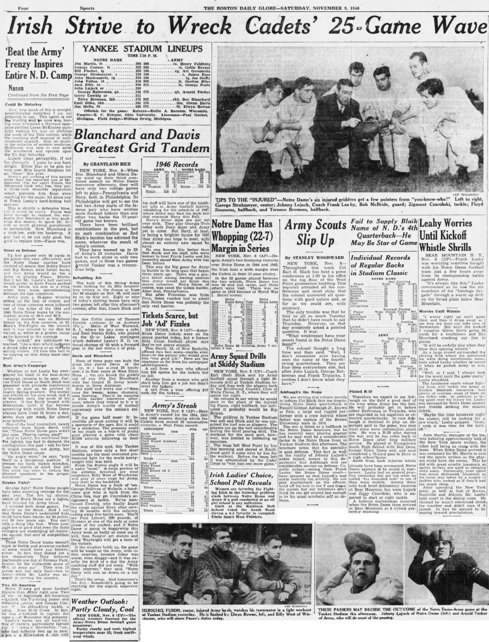 ArmyFB_1946_vsNotreDame_pre-game_BostonGlobe_Nov91946