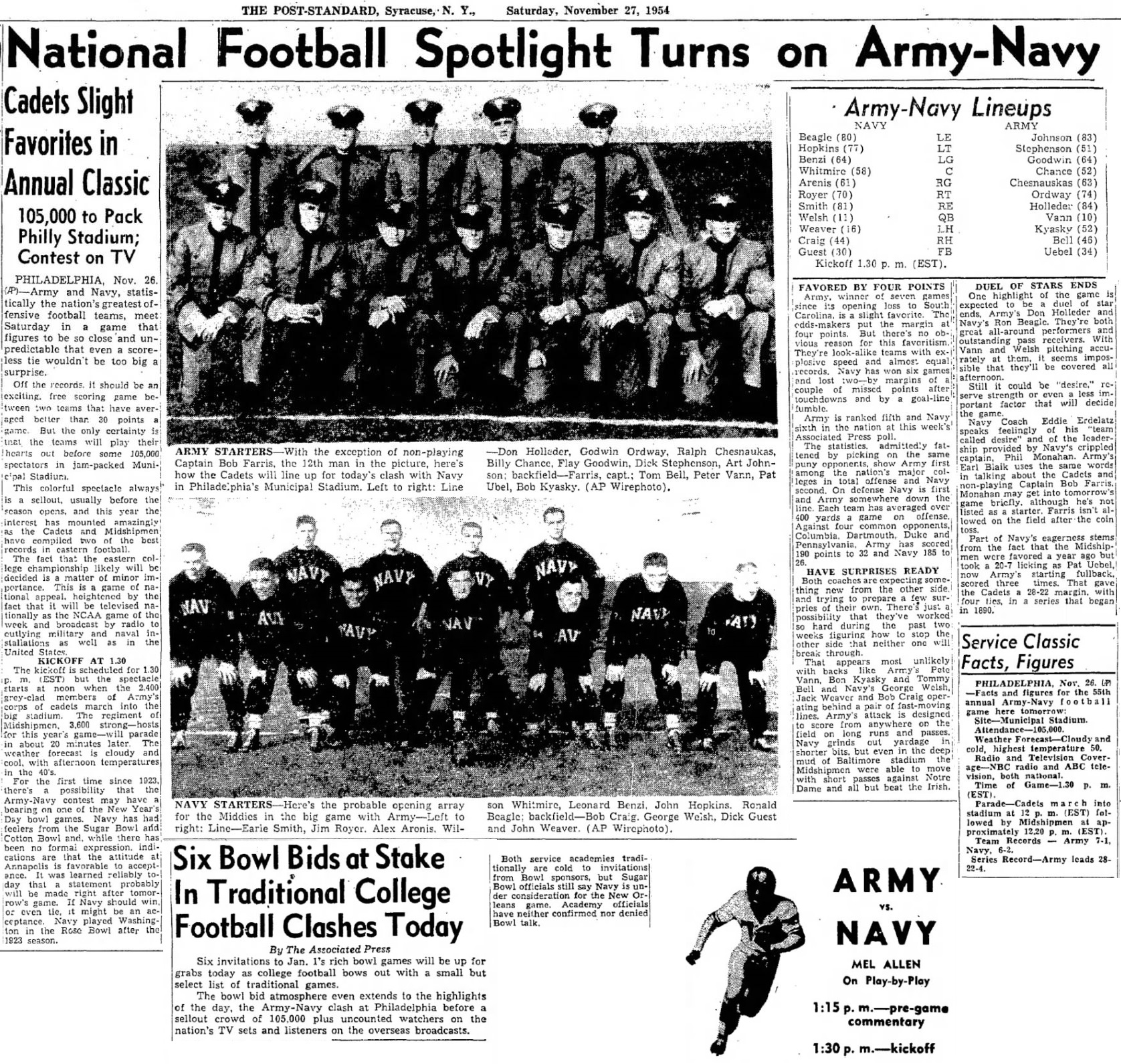 ArmyFB_1954_vsNavy_Starters_PostStandardSyracuseNY_Nov271954