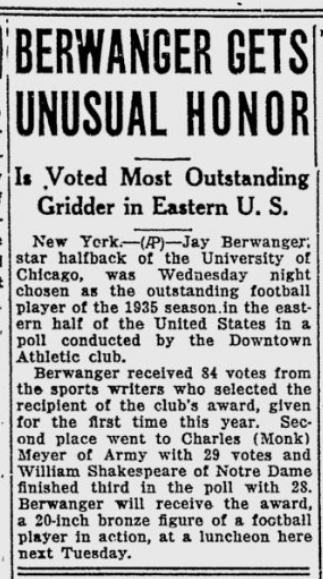 MonkMeyer-runnerupto-JayBerwanger_Heisman_1935_TelegraphHerald_Dec511935