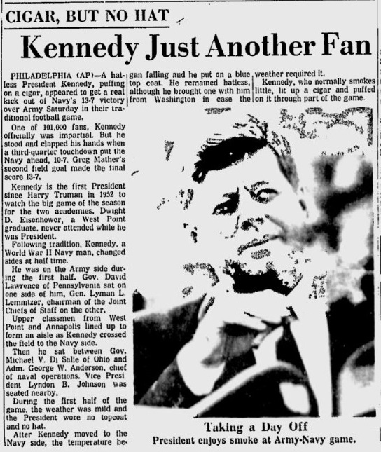 ArmyFB_1961_vsNavy-PresidentKennedyattends_EugeneRegisterGuard_Dec31961