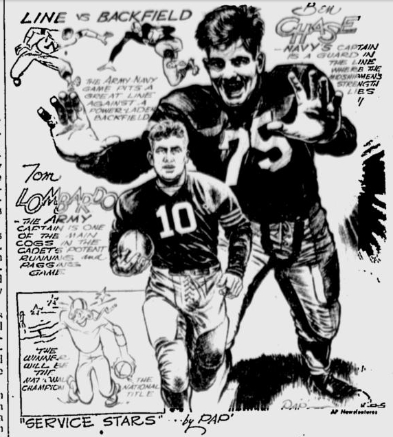 ArmyFB_1944_TomLombardo_byPap_PrescottEveningCourier_Dec151944