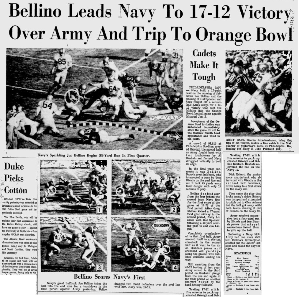 ArmyFb_1960_vsNavyandJoeBellino_MiamiNews_Nov271960