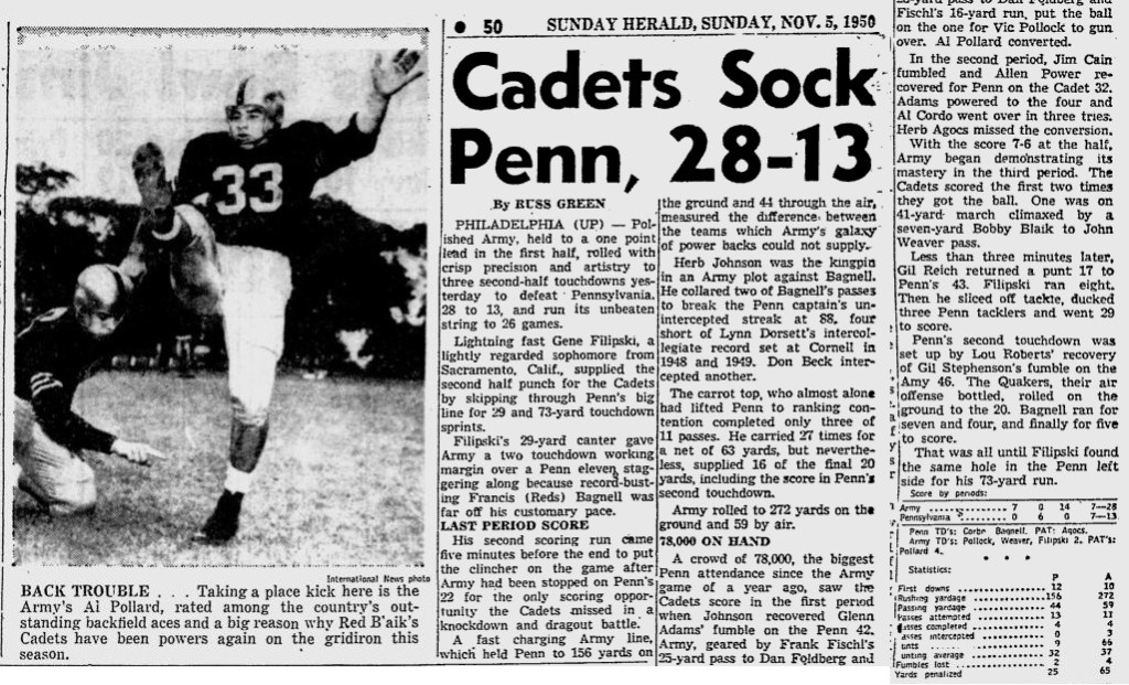 ArmyFB_1950_AlPollardvsPennState_SundayHerald_Nov51950