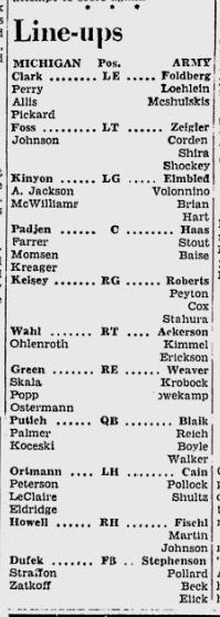 ArmyFB_1950_LineupvsMichigan_MichiganDaily_Oct151950