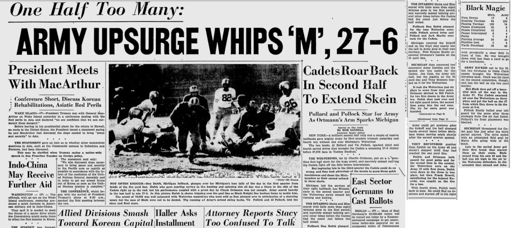 ArmyFB_1950_vsMichigan_MichiganDaily_Oct151950