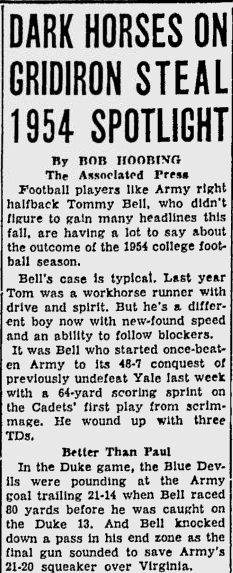 ArmyFB_1954_TommyBell_GettysburgTimes_Nov101954
