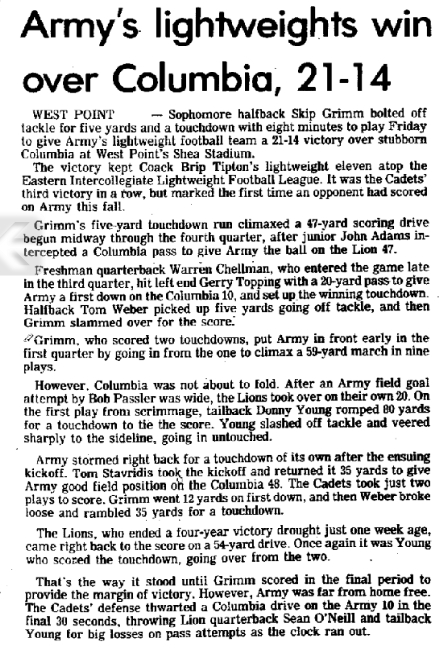 ArmyLFB_1973_102773_MiddletownTimesHeraldRecord_vsColumbia