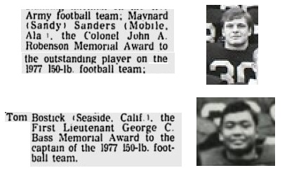 ArmyLFB_1978-xAthleticAwards_TomBostick-Cpt_SandySanders-RobensonMVP_NewburghEveningNews_061178