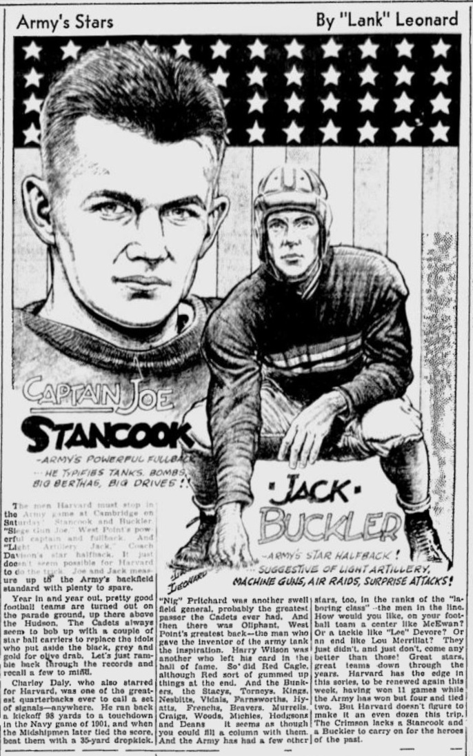 ArmyFB_1934_JoeStancook-JackBuckler_byLankLeonard_SchenectadyGazette_Nov61934