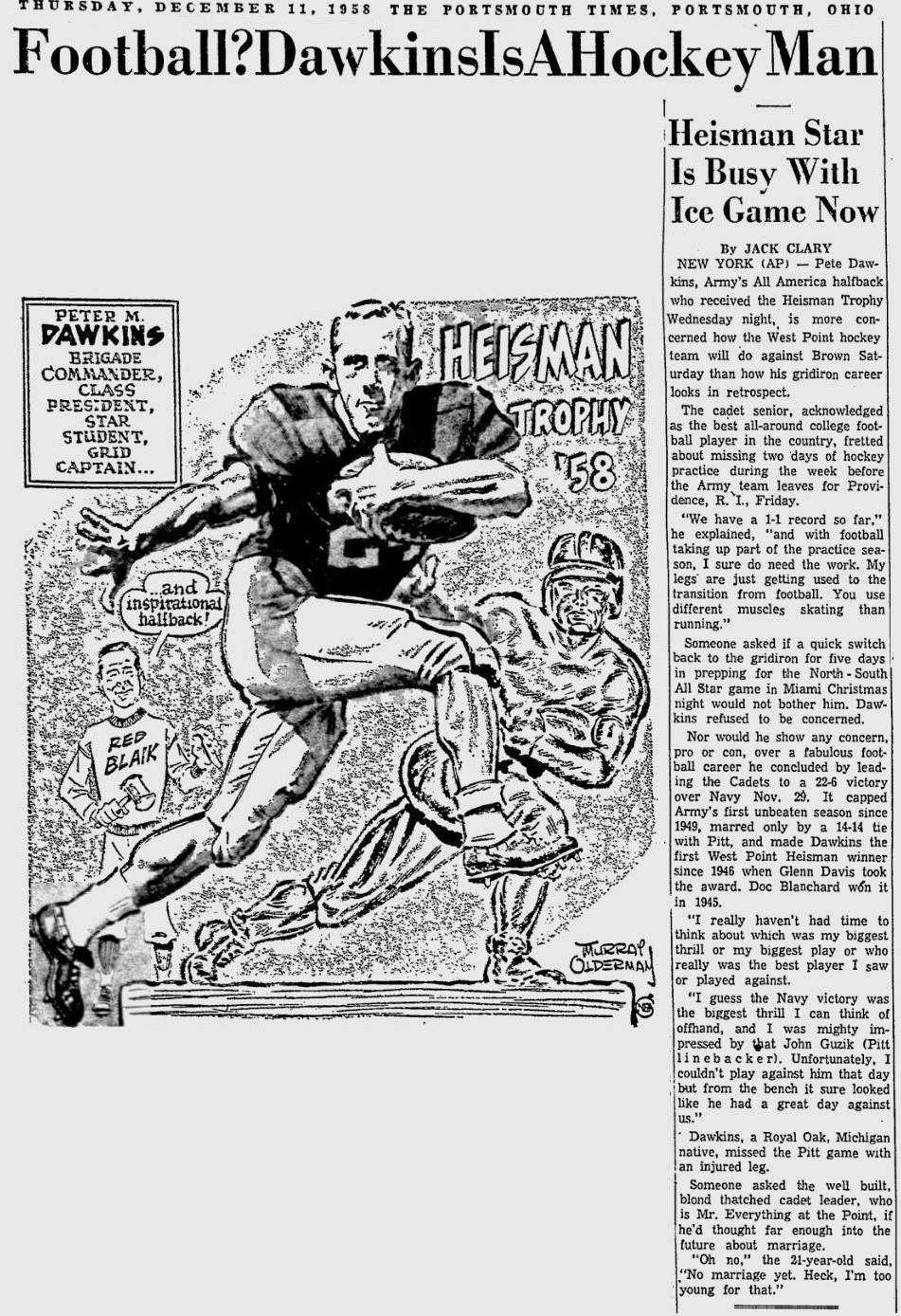 armyfb_1958_dawkins_heisman-hockey_bymurrayolderman_portsmouthtimes_dec111958
