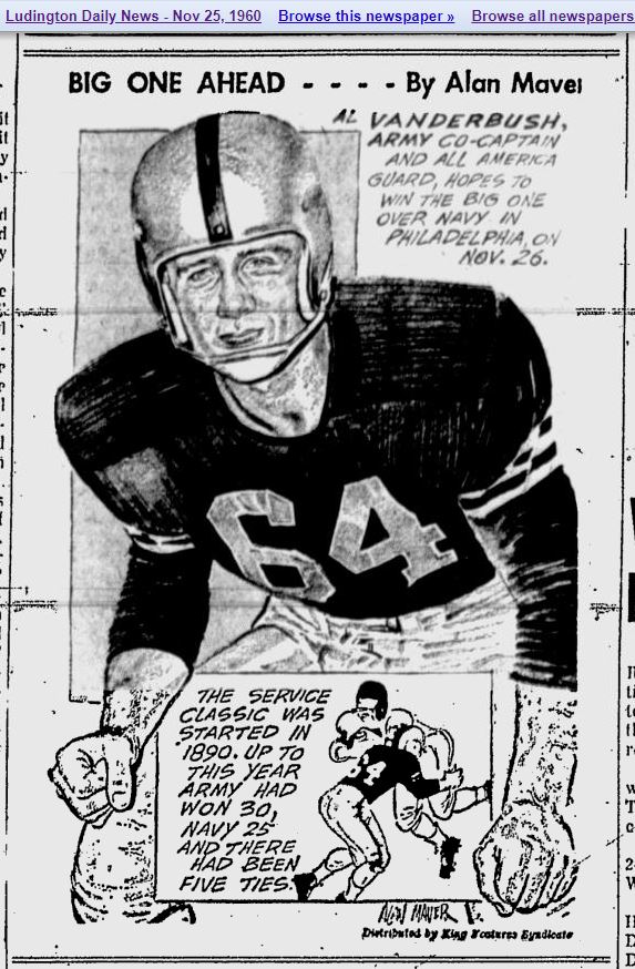 ArmyFB_1960_AlVanderbush_byAlanMaver_LudingtonDailyNews_Nov251960