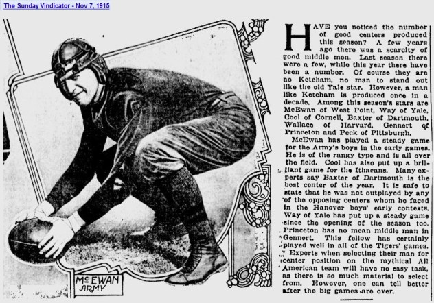 ArmyFB_1915_McEwan_SundayVindicator_YoungstownOH_Nov71915