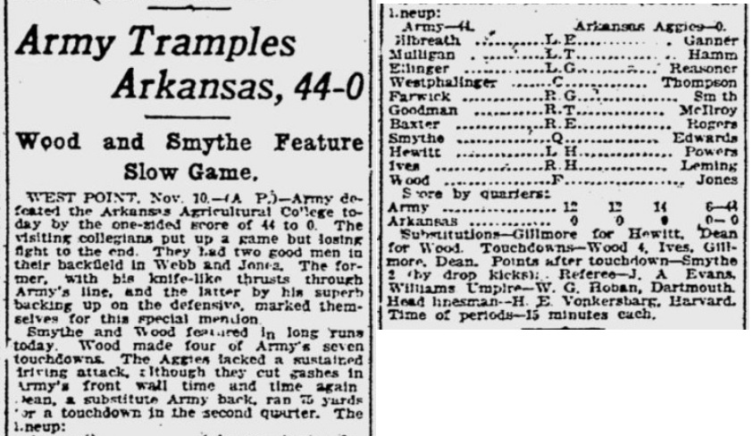 ArmyFB_1923_vsArkansasTech_GazetteTimes_Nov111923