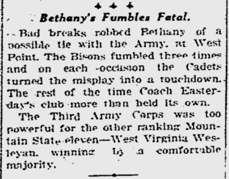 ArmyFB_1923_vsBethany_GazetteTimes_Nov191923