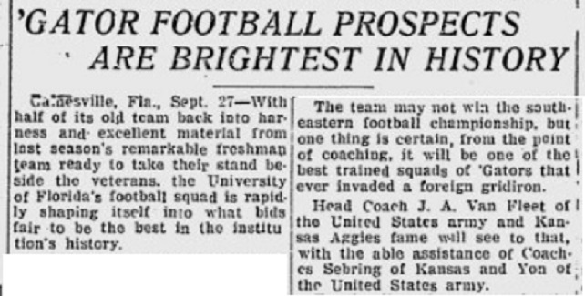 ArmyFB_1923_vsFlorida-pre_EveningIndependent_Sep271923