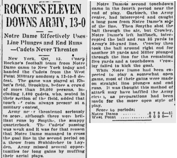 ArmyFB_1923_vsNotreDame_StJosephGazette_Oct141923