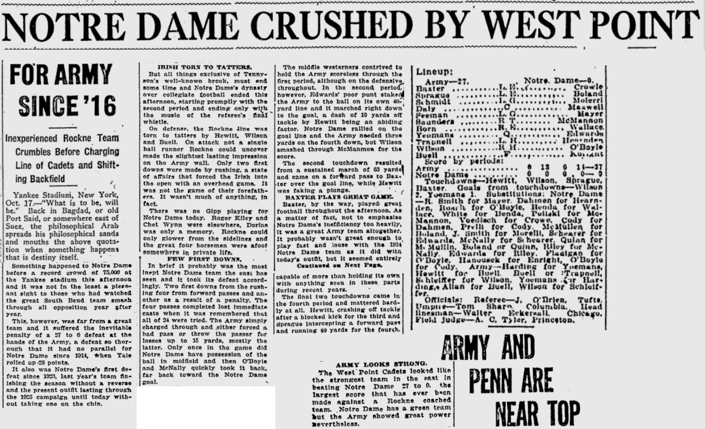 ArmyFB_1925_vsNotreDame_PittsburghPress_Oct181925