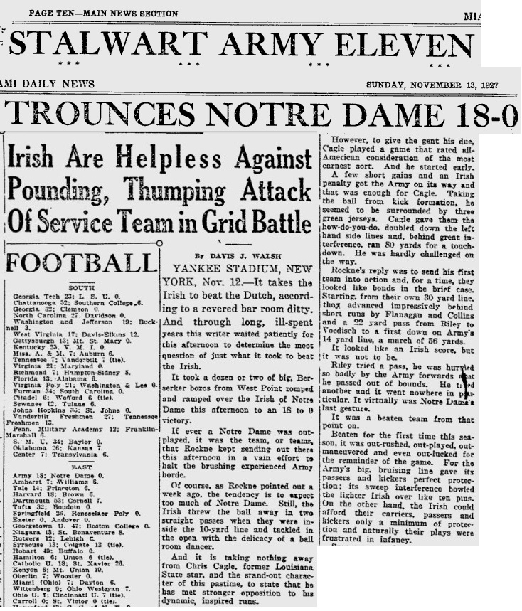 ArmyFB_1927_vsNotreDame_PittsburgPress_Nov131927