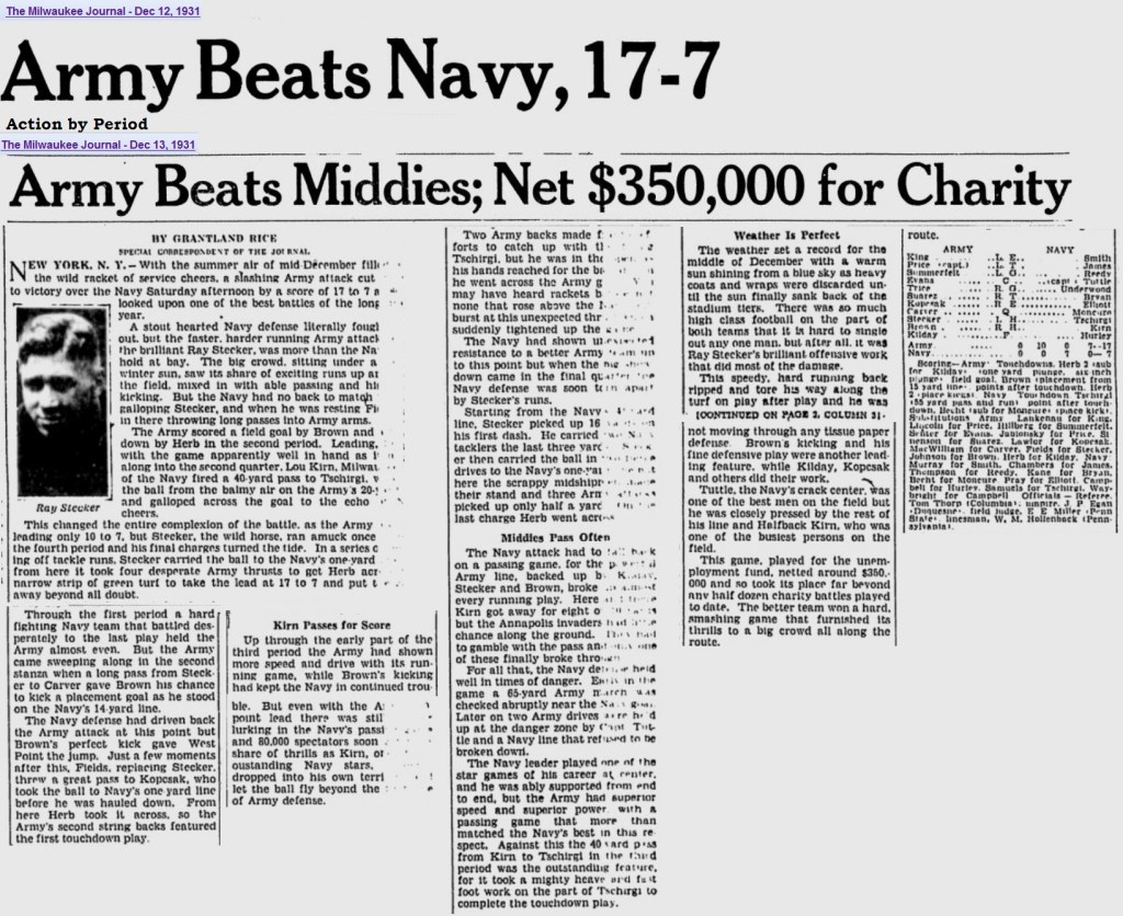 ArmyFB_1931_vsNavy_byGrantlandRice_MilwaukeeJournal_Dec12-131931