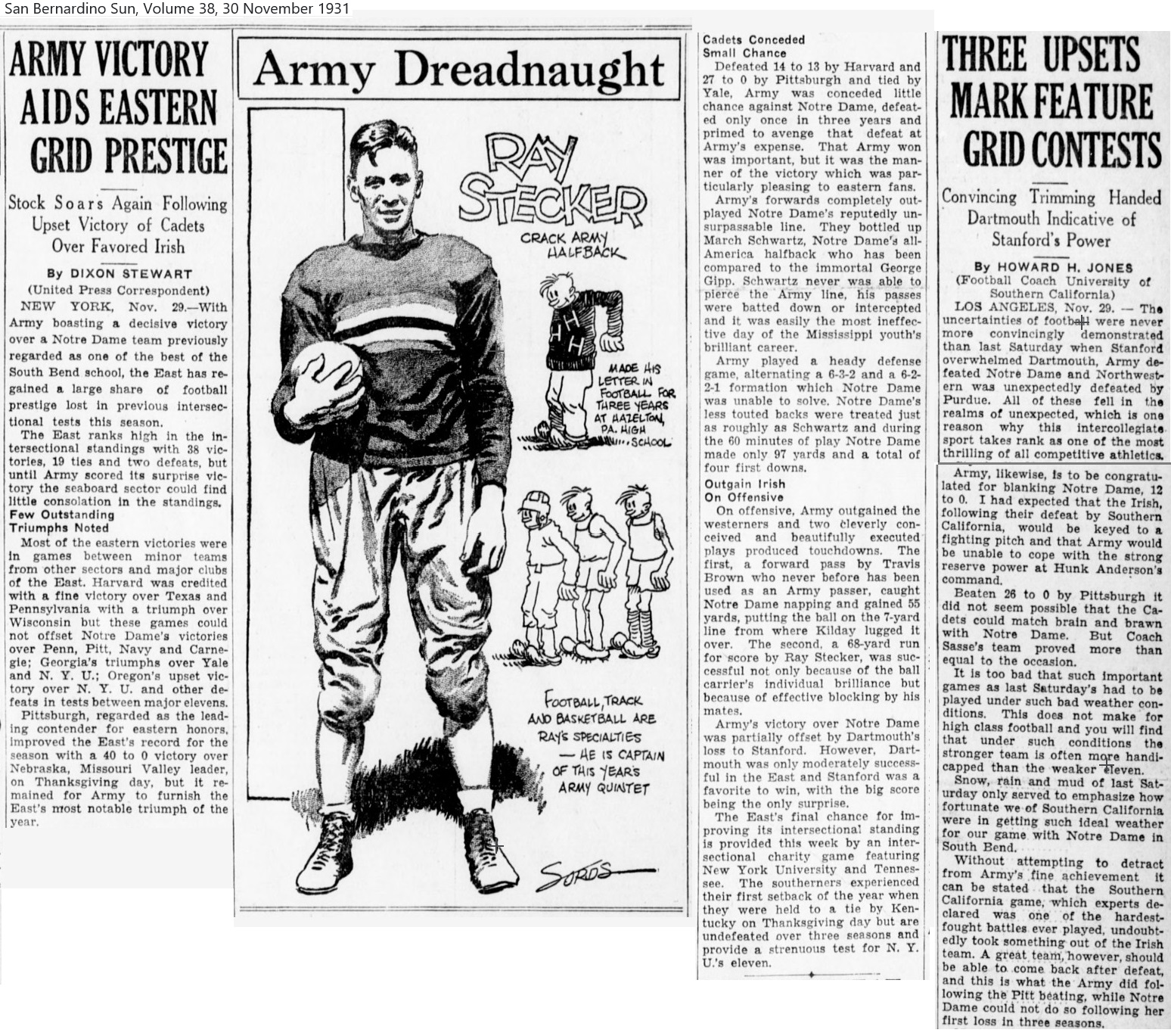 armyfb_1931_vsnotredame_raystecker_byjacksords_sanbernadinosun_nov301931