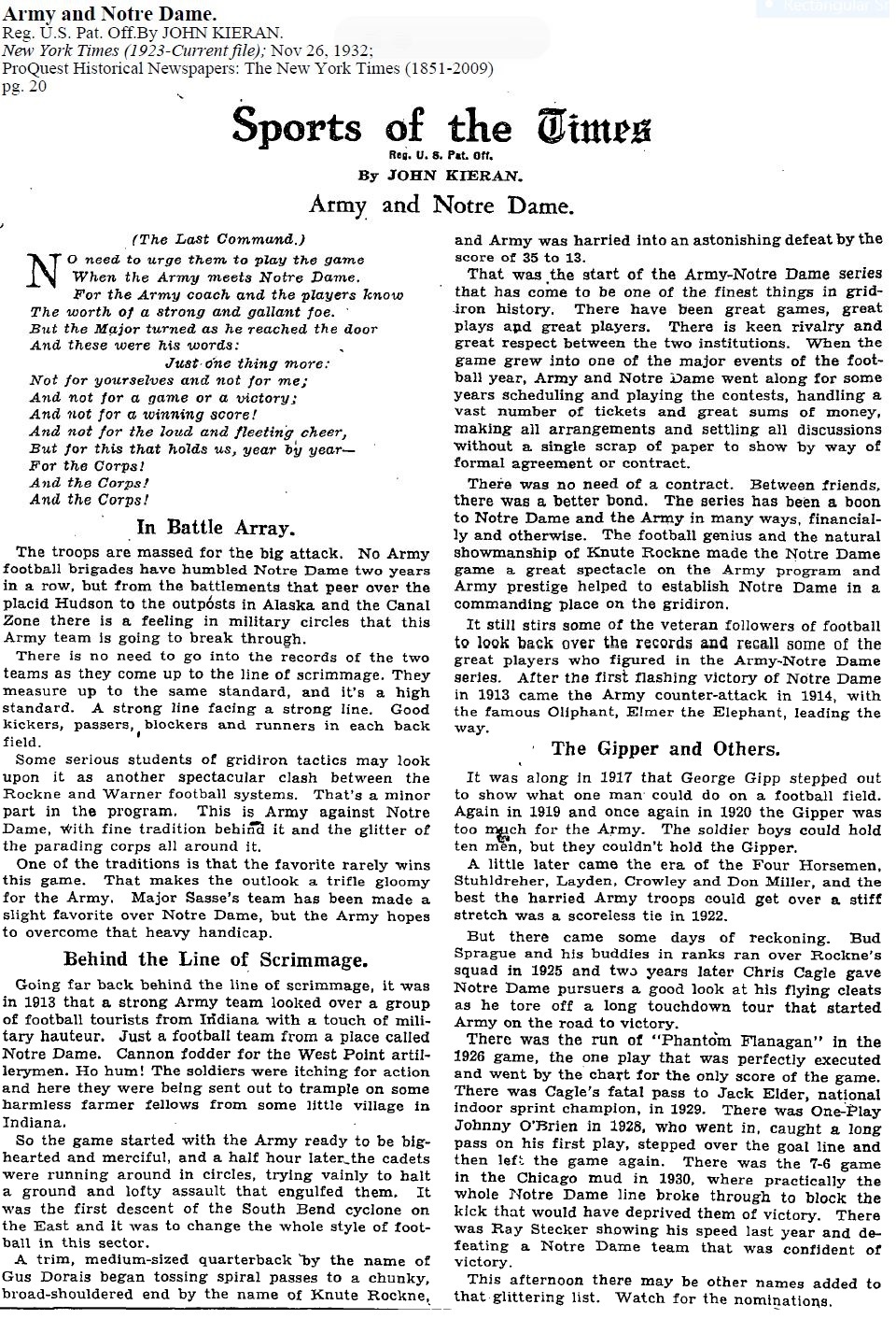 ArmyFB_1932_vsNotreDame_NYT_Nov261932