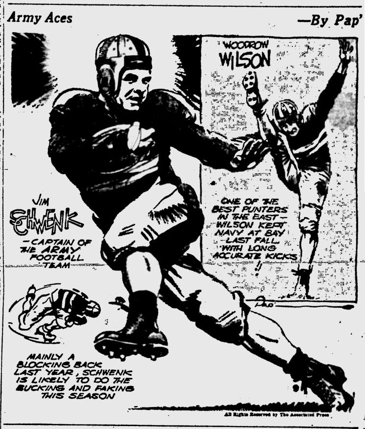ArmyFB_1938_JimSchwenk-WoodrowWilson_byPapPaprocki_FreeLanceStar_Oct81938