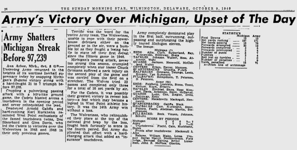 ArmyFB_1949_vsMichigan_SundayMorningStar_Oct91949