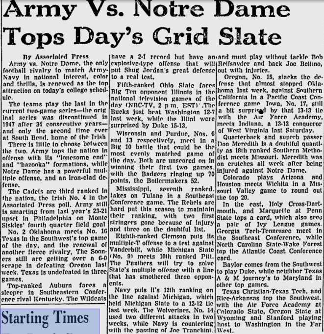 armyfb_1958_vsnotredame_palmbeachpost_oct111958