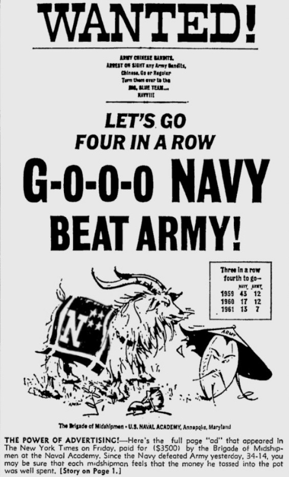 ArmyFB_1962_vsNavy-adinNYT_PittsburghPress_Dec21962