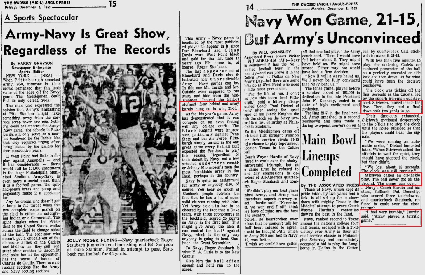ArmyFB_1963_Army-Navy_HarryGrayson_OwossoArgusPress_Dec61963