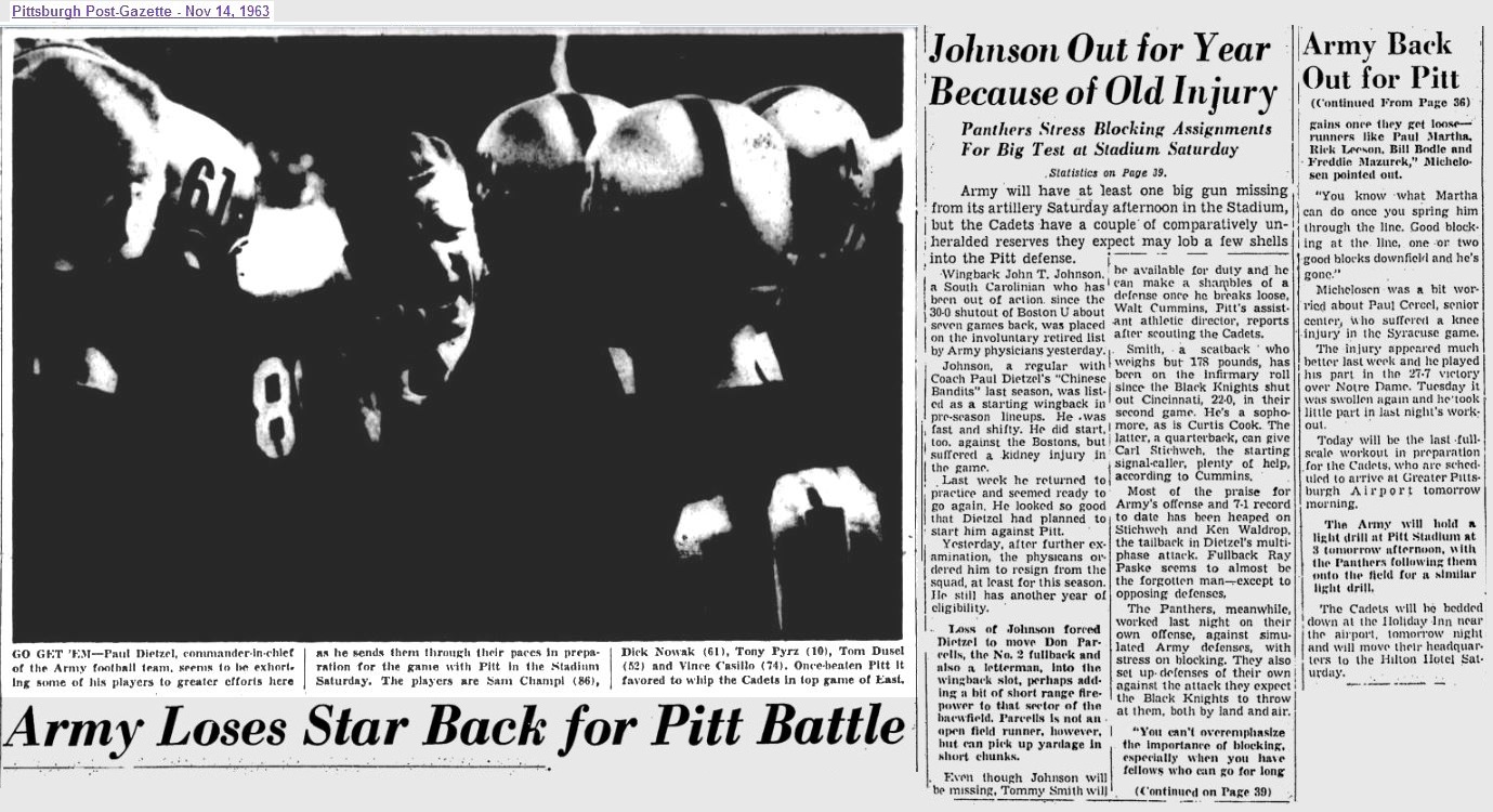 ArmyFB_1963_vsPitt-pre-injuries_NewsDispatch_Nov141963