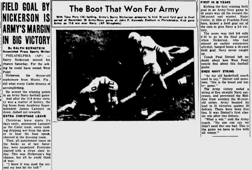 ArmyFB_1964_vsNavy_BarryNickerson_GettysburgTimes_Nov301964
