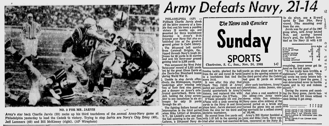armyfb_1968_vsnavy_chaliejarvis_newsandcourier_dec11968