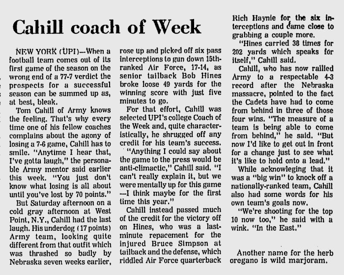 armyfb_1972_vsaf_cahill-coachoftheweek_sundaytimessentinel_nov81972