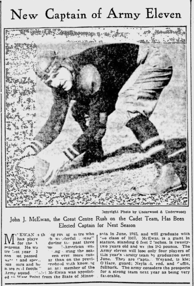 ArmyFB_1916_McEwan-newCaptain_BostonEveningTranscript_Nov281915