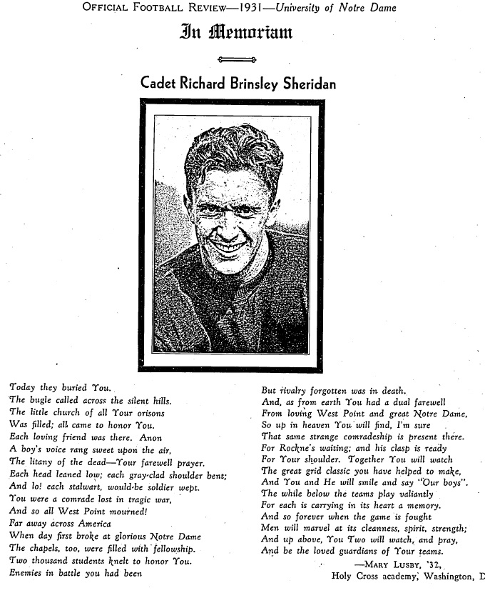 ArmyFB_1931_NotreDame_OfficialReview_CadetSheridan-tribute