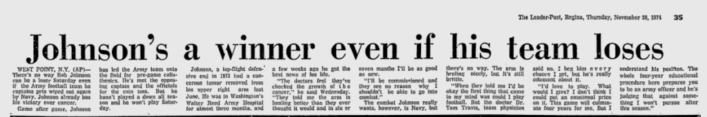 ArmyFB_1974_BobJohnson-Winner_LeaderPost_Nov281974