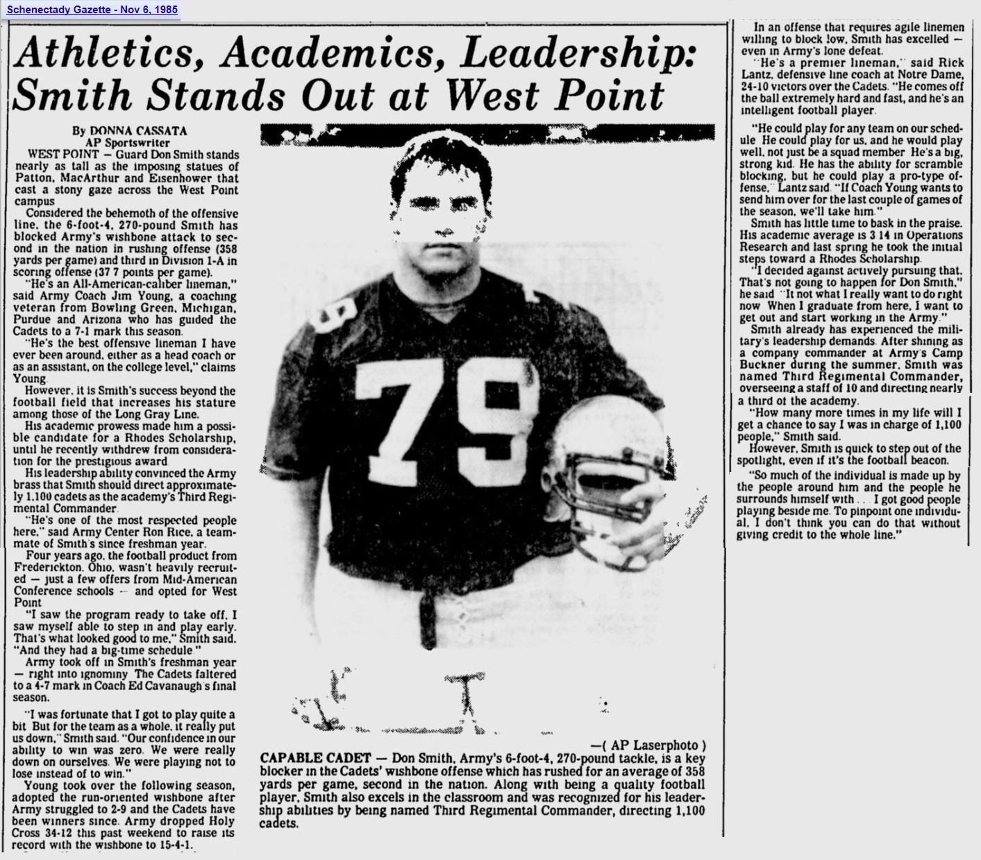 ArmyFB_1985_DonSmith_SchenectadyGazette_Nov61985