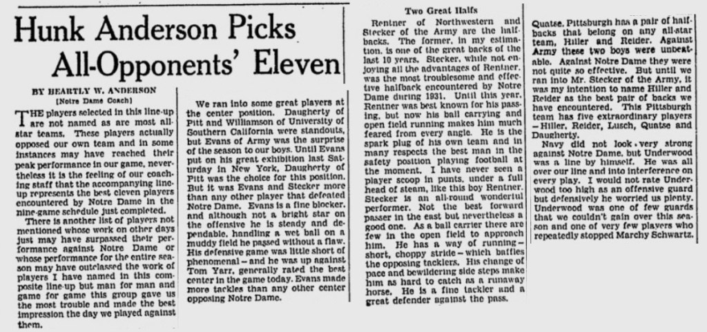 ArmyFB_1931_NDCoachOpponentRatings-Stecker-Evans_MilwaukeeJournal_Dec81931