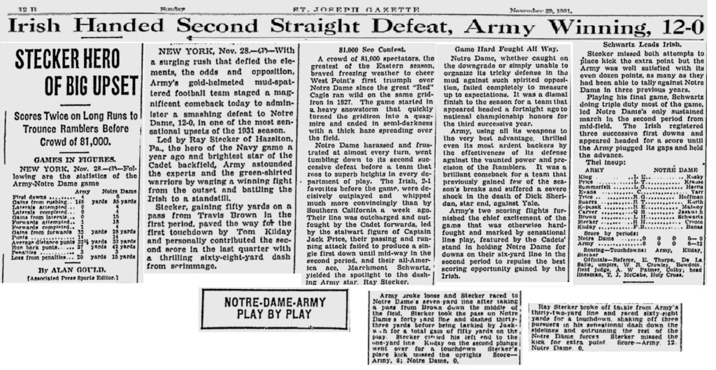 ArmyFB_1931_vsND_StJosephGazette_Nov291931