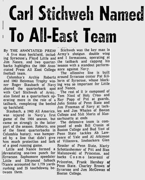 ArmyFB_1964_RollieStichweh-All-East_NewburghEveningNews_Dec11964