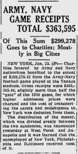 ArmyvsNavy_1931_Proceeds_TheTelegraph_Jan231932