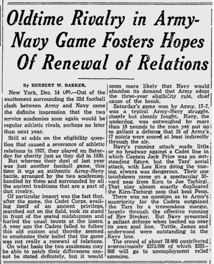 ArmyvsNavy_1931_vsNavy_ReadingEagle_Dec111931