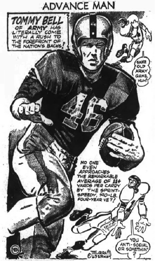 This image has an empty alt attribute; its file name is armyfb_1954_tommy-bell_bymurrayolderman_pittston-gazette_nov161954p6.jpg